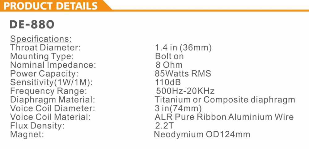DE-880 3" high frequency line array driver neodymium HF driver speaker