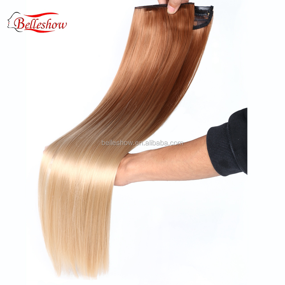 Hot sell Cheap One piece 5 Clips Extensions Synthetic Hair Weft cheap synthetic straight  clip in hair extension