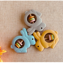 Baby Bunny Silicone Teething Toys Wooden Rattles Ring