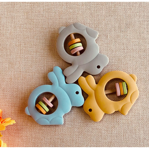 Baby Bunny Silicone Teingting Toys Wood Rattles Ring