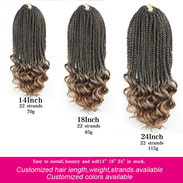 Juliana 14 18 24 Inch Premium Fibers Synthetic Pre Braided Goddess Box Braids Crochet Hair With Curly End