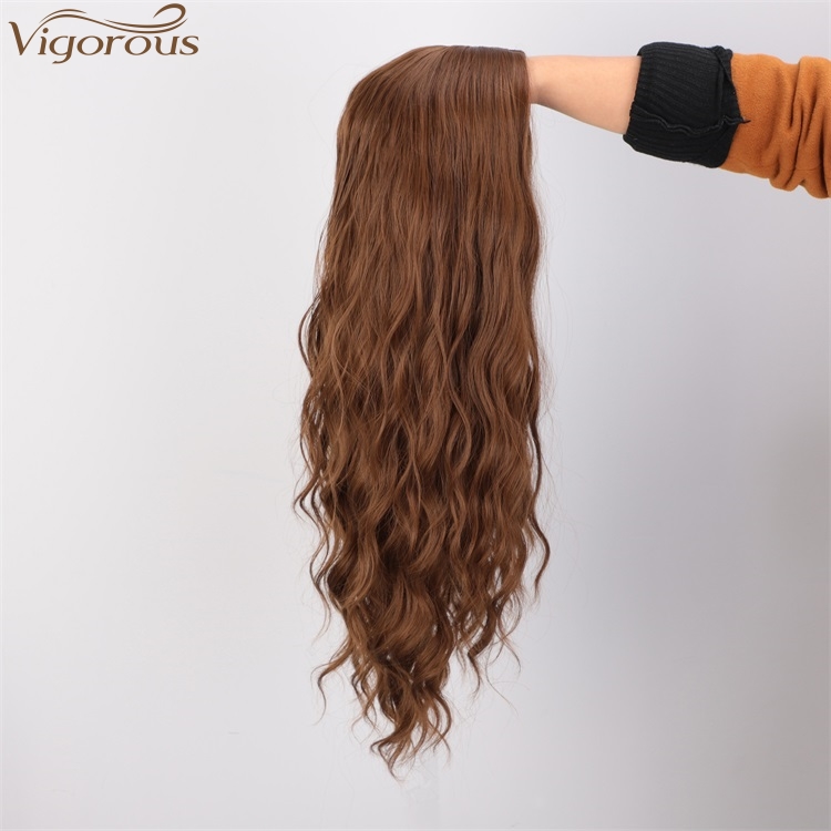 Vigorous 24 Inches Wholesale High Temperature Long Wavy Brown Wig Middle Part Synthetic Silky Wigs For Black Women