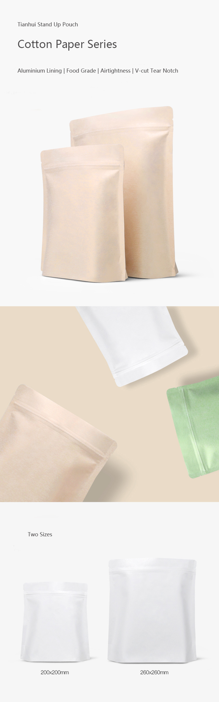 Food paper bag stand up pouch bag cotton tea coffee pouch with zipper