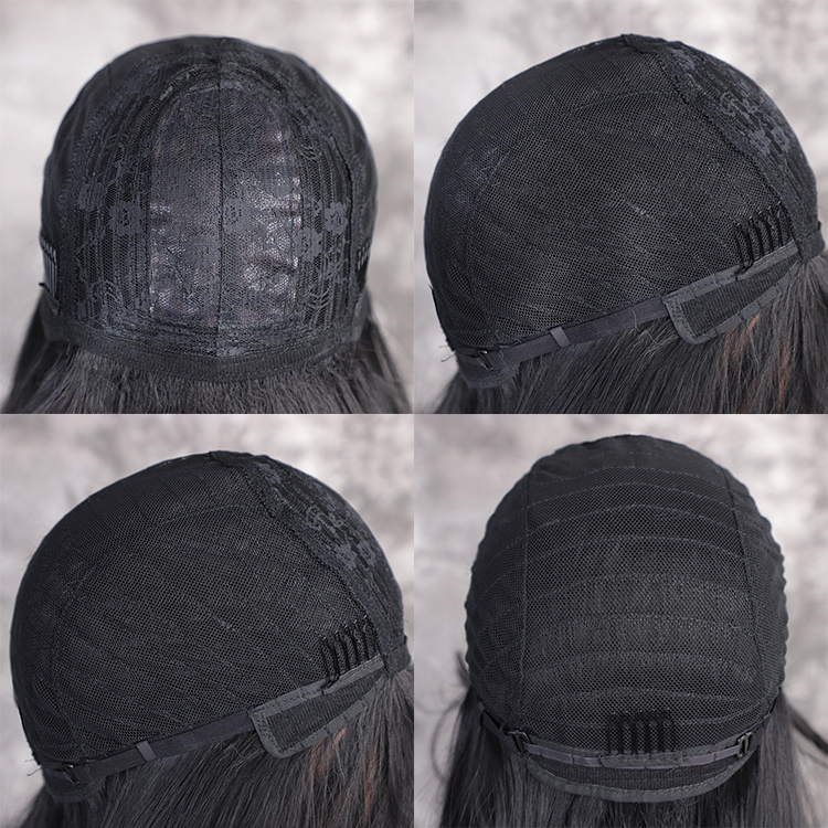 Vigorous 28 inches Long Straight Black Wig Lace Heat Resistant Synthetic Wig With Bangs Natural Hair Wig for Black Women