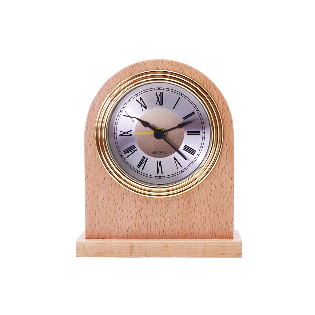 Round Shape Retro Clock Solid Wood Clock Desk Clock