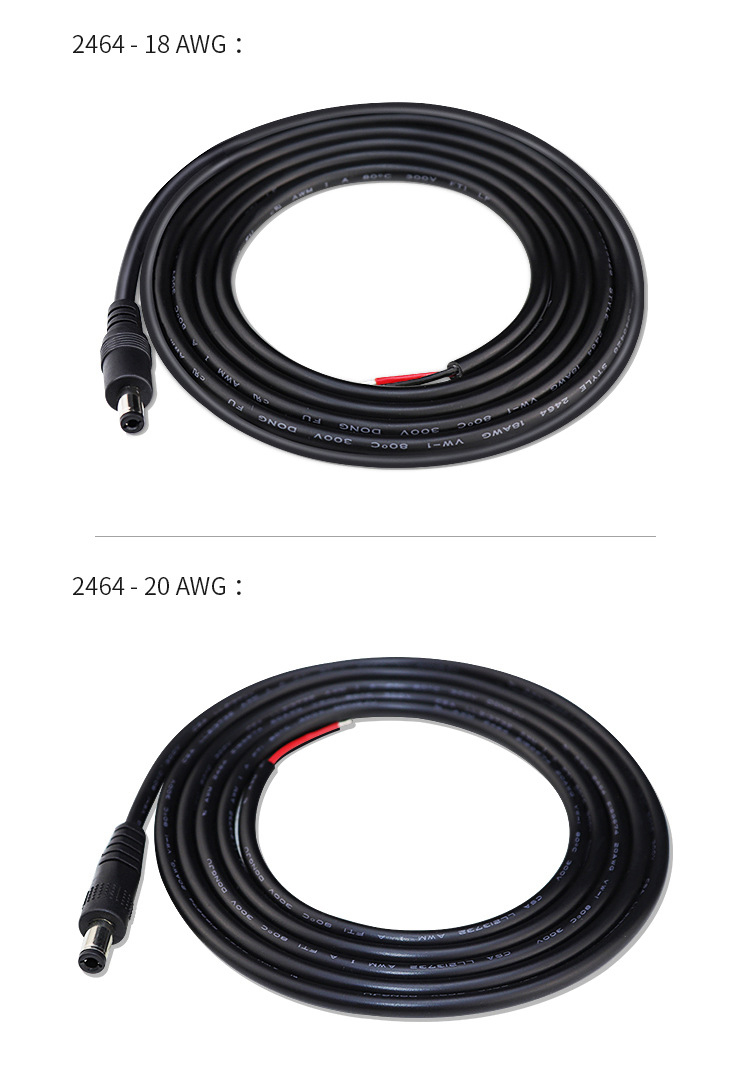 2 cœurs personnalisés Chargement du câble d'alimentation DC Connecteur féminin pour ouvrir le fil