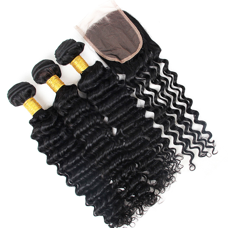 Large stock human hair crochet bundle, wholesale cheap hair bundle with closure, hair weaving human deep wave indian hair