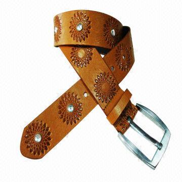 Women's PU belts with embossed sunflower and diamond