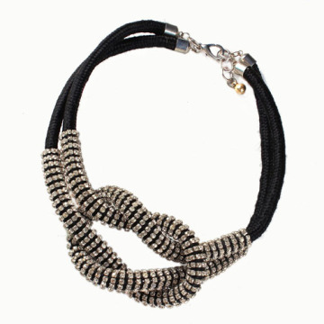 Bring Diamond Black Silk Cord Chain Necklace Sterling Silver