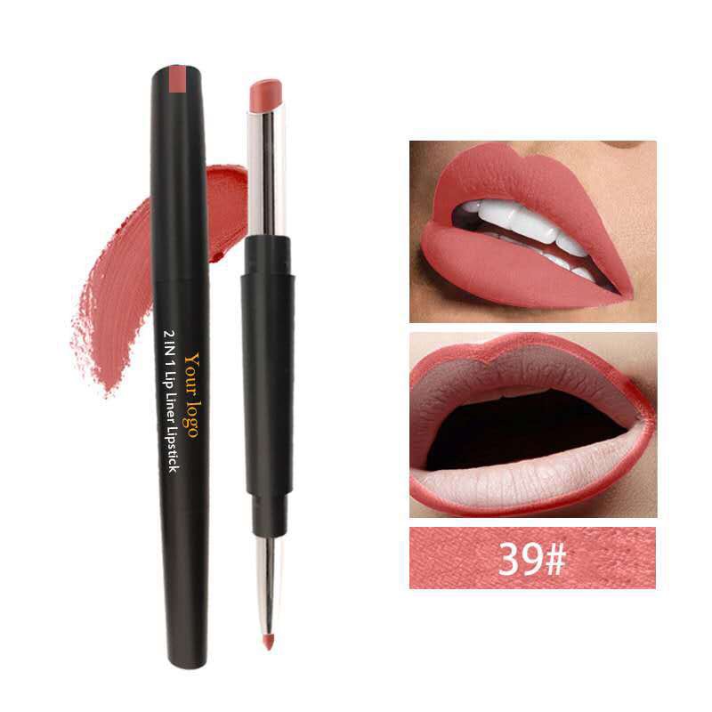 12 color Double ended lipstick lip liner Matte lip stick 2 in 1 multifunctional lipstick pvc waterproof Lip stick pen