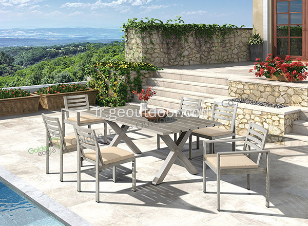 Table de salle à manger et chaises en aluminium de 7 pièces