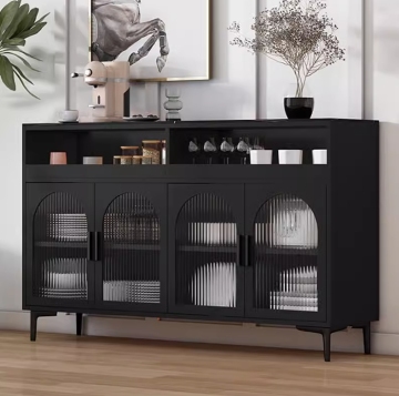 black sideboard with glass doors