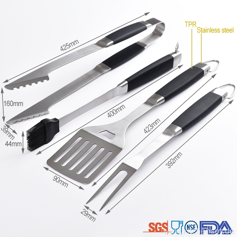 Soft handle barbecue bbq grilling tool set