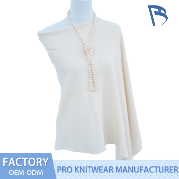 Elegant Beige Knit Poncho with Asymmetric Design