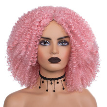 Heat resistant fiber pink short afor kinky curly wigs wholesale good quality synthetic hair wigs for black women