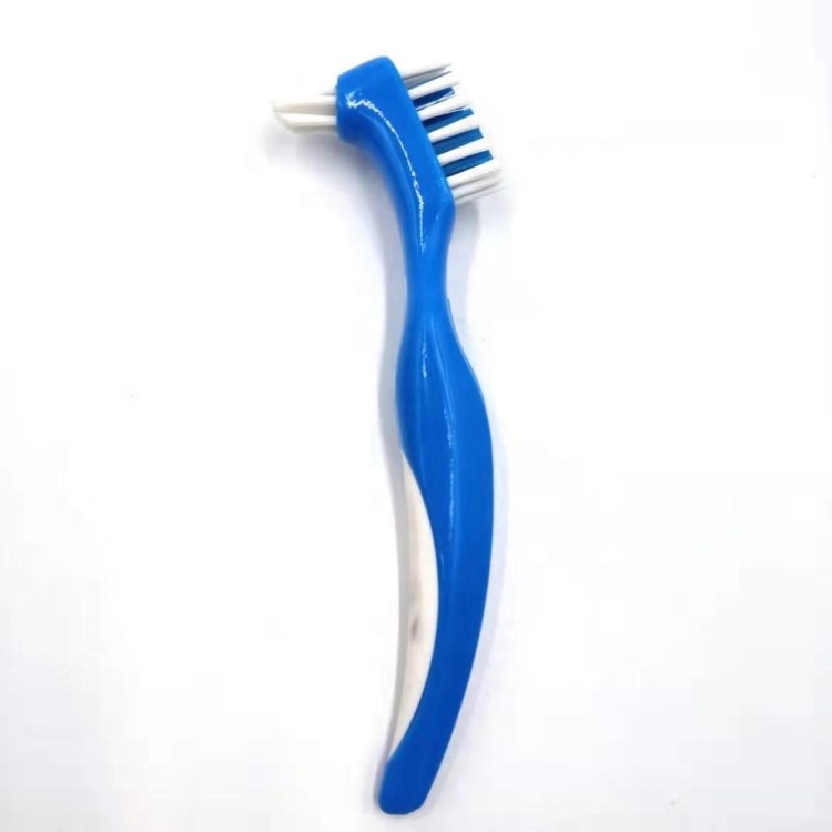 Long handle Plastic OEM colorful double head hard nylon bristle denture brush