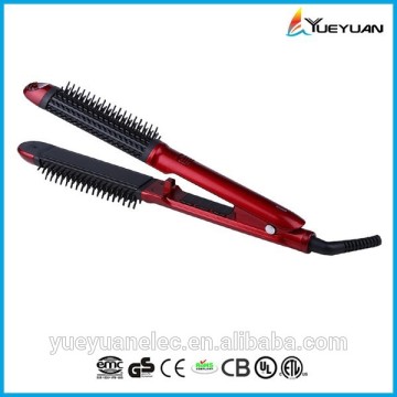 2015 new design home use 2 in 1 hair straightener + curler hair straightener brush