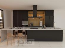 Modern Design Quartz Countertop Black Color Kitchen Cabinets
