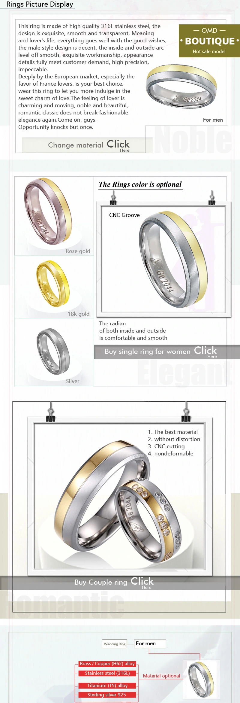 Simple Luxury 316L Stainless Steel Eternity CZ Wedding Band Ring