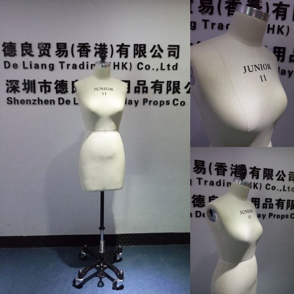 DL234 JUNIOR SIZE 11 Half body Female fitting mannequin with collapsible shoulders and across metal base fabric mannequin