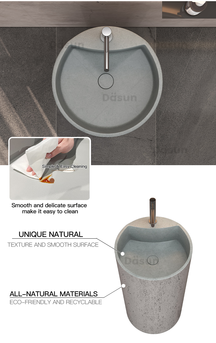 DASEN bathroom post pedestal sink black circular floor mounted concrete cylinder freestanding basin