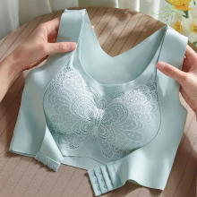 Ladies Wireless Push-Up Bra: Front Buckle Seamless Lace Sports Bra for Large Sizes