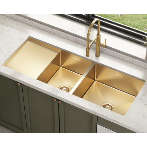 Double Bowl SUS304 Stainless Steel Sink with Drainboard