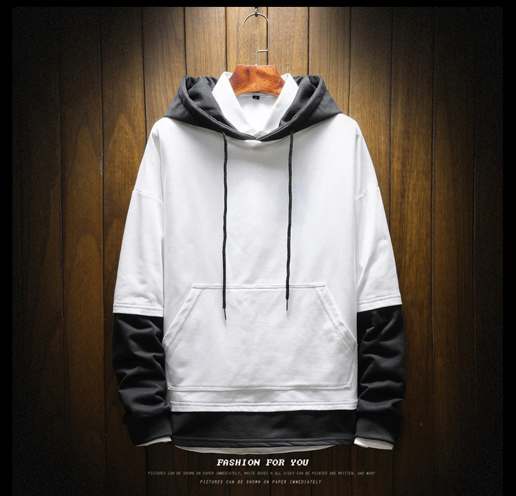 Pullover Hooded Solid Color Stitching Large Size Youth Hoodie
