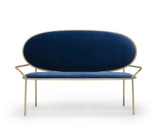 Gold Metal Frame Blue Velvet Lounge Bench Party Chair Rentals