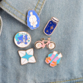 Blue White Girl Bottle Metal Enamel Badge Pin