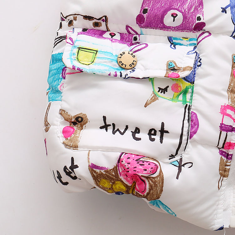 Children Clothing Winter Outerwear&Coats Animal Graffiti Thick Princess Girls Vest Hooded Kids Jackets Baby Girl Warm Waistcoat