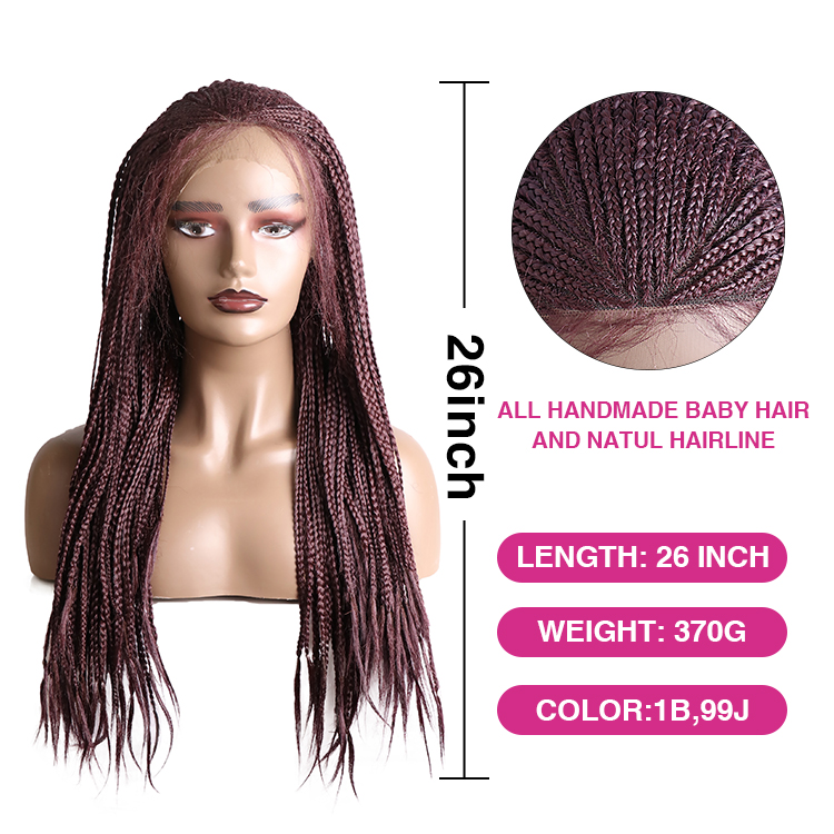 Synthetic Braids Lace Frontal Wig Headband Box Ghana Weaving Braided Wigs With Bangs Box Braided With Baby Hairs Lace Wigs