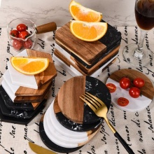Black Marble Coasters - Environmentally Friendly Wood and Marble Tableware for Your New Home Office