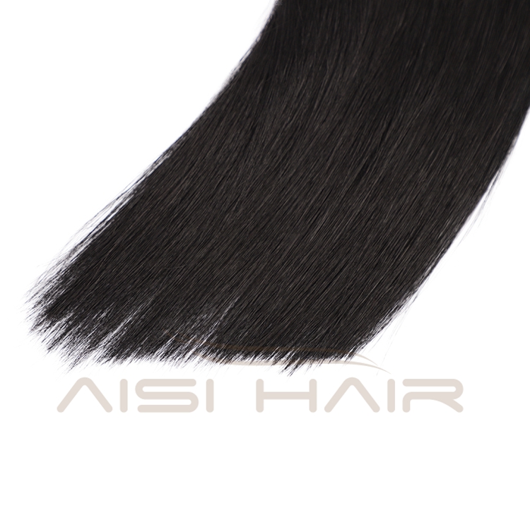 Aisi Hair 10A Unprocessed Silky Straight Human Hair Double Drawn 18 Inch Pre Bonded Black I-Tip Human Hair Extensions