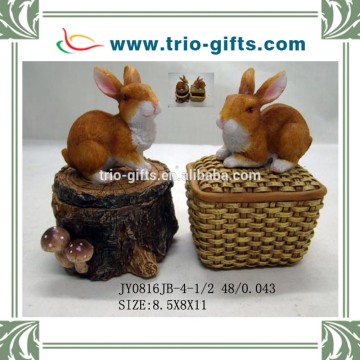 Jewelry box with rabbit figurine on the box, box for jewelry