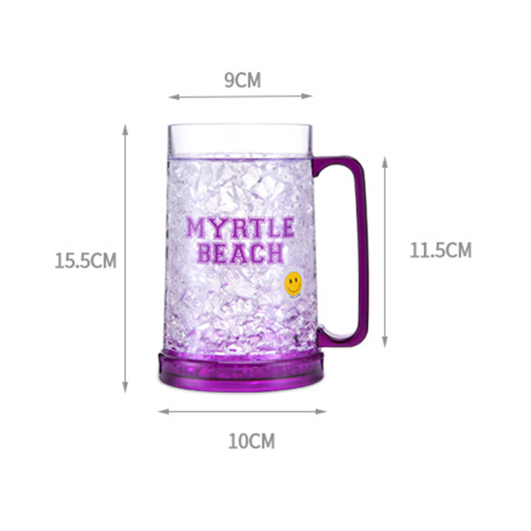 Refreezable Double Wall Gel Ice Frosty Mugs| Double-Wall Insulation for Cold Beer Drinks BPA-Free 16oz Freezer Mug with Handle