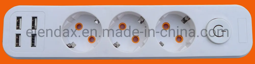 New Style Germany Type USB Power Sockets Power Strip 3 Way