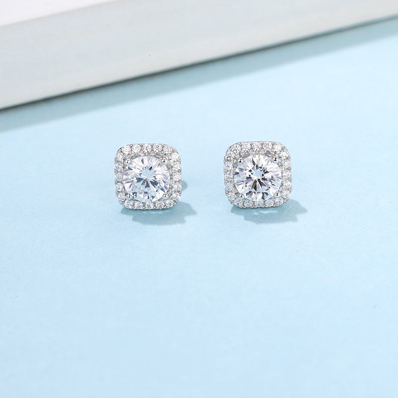 Baroque Style Luxury  925 Sterling Silver Moissanite Women Engagement Square Prongs Multiple Diamond Wedding Party Stud Earrings