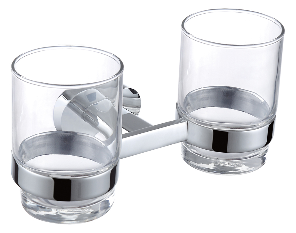 Double Chrome Toothbrush Holder With Glass Cup