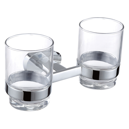 Double Chrome Toothbrush Holder With Glass Cup
