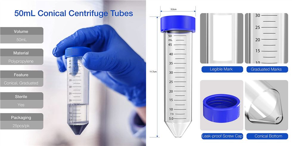 Lab Plastic Falcon Tube With Blue Screw Cap Centrifuge Tube 15ml 50ml