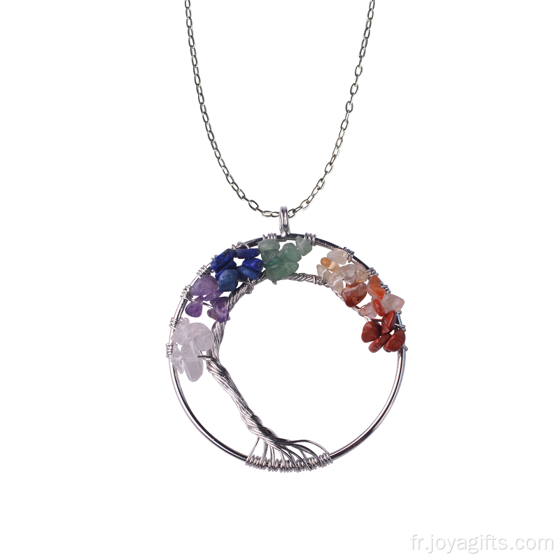 Collier Pendentif de chakras pierres précieuses arbre de vie