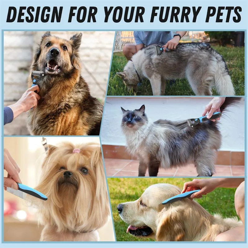 High Quality Pet Grooming Brush Double-Sided Steel Teeth Removes Tangles Deshedding Pet Hair Removal Comb