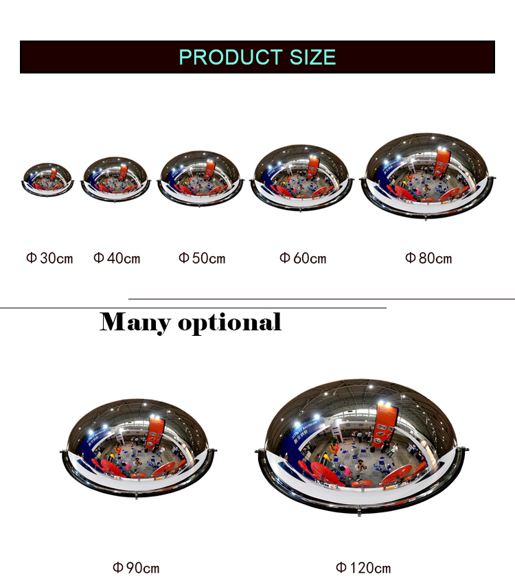 180 degree view 50cm half dome convex mirror for office/convenience store/warehouse observation
