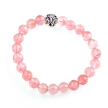 Quartz Beaded Stretch Bracelet With Lion Head