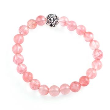 Quartz Beaded Stretch Bracelet With Lion Head