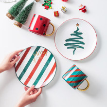 Christmas-Themed Ceramic Tableware Set: Plates, Bowls, Spoons, and Cups