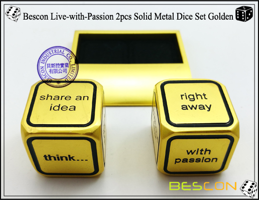 Bescon Live-with-Passion 2pcs Solid Metal Dice Set Golden-4