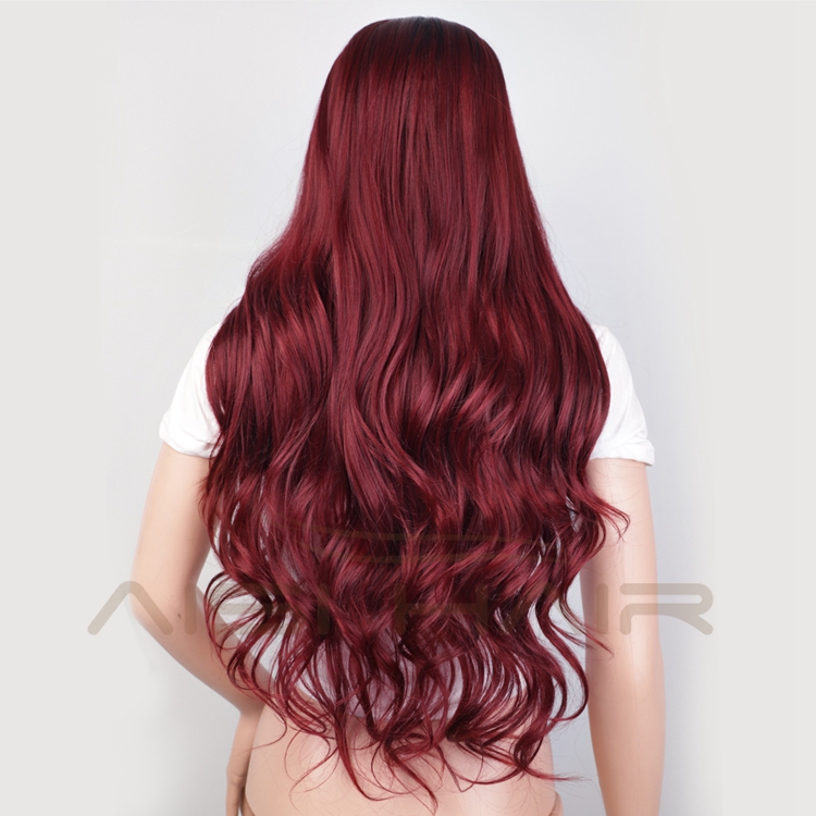 Fiber Wigs For Black Wavy Heat Resistant Synthetic Long Women Body Red Ombre Side Part Synthetic Wigs