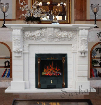 Low Price Fireplace Stoves Wall Fireplace Flower carved White Marble Fireplace